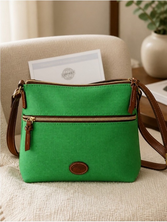 Dooney & Bourke Handbags - Dooney & Bourke Green Canvas Crossbody with Brown Leather Trim